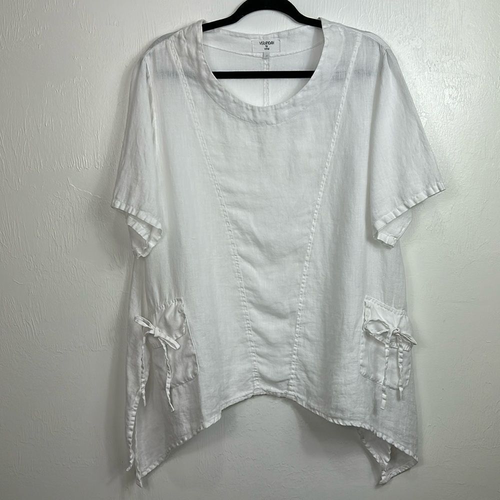 Verandah By Vina Lagenlook Sharkbite Hem Short Sleeve Top Tunic Size M